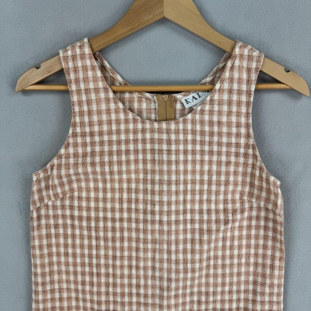 Vintage Kala Dress Womens 7/8 Brown Gingham Sleeveless Shift Cotton Mini - Picture 2 of 7